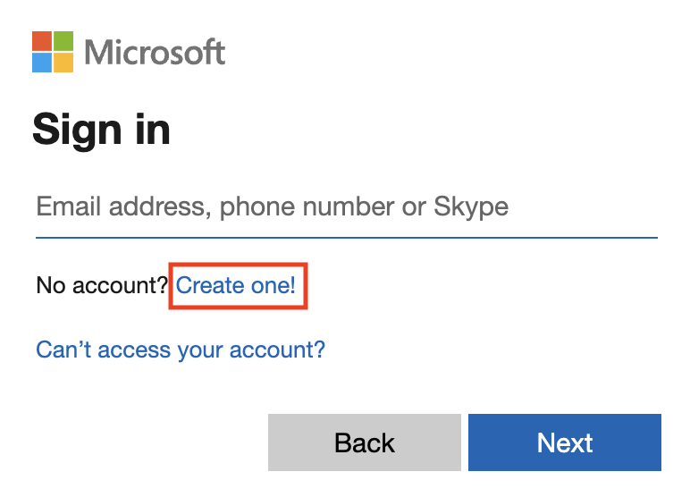 Create new Microsoft Account