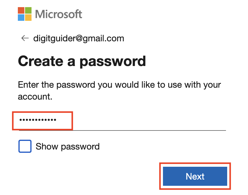 Enter a password to create a Skype account