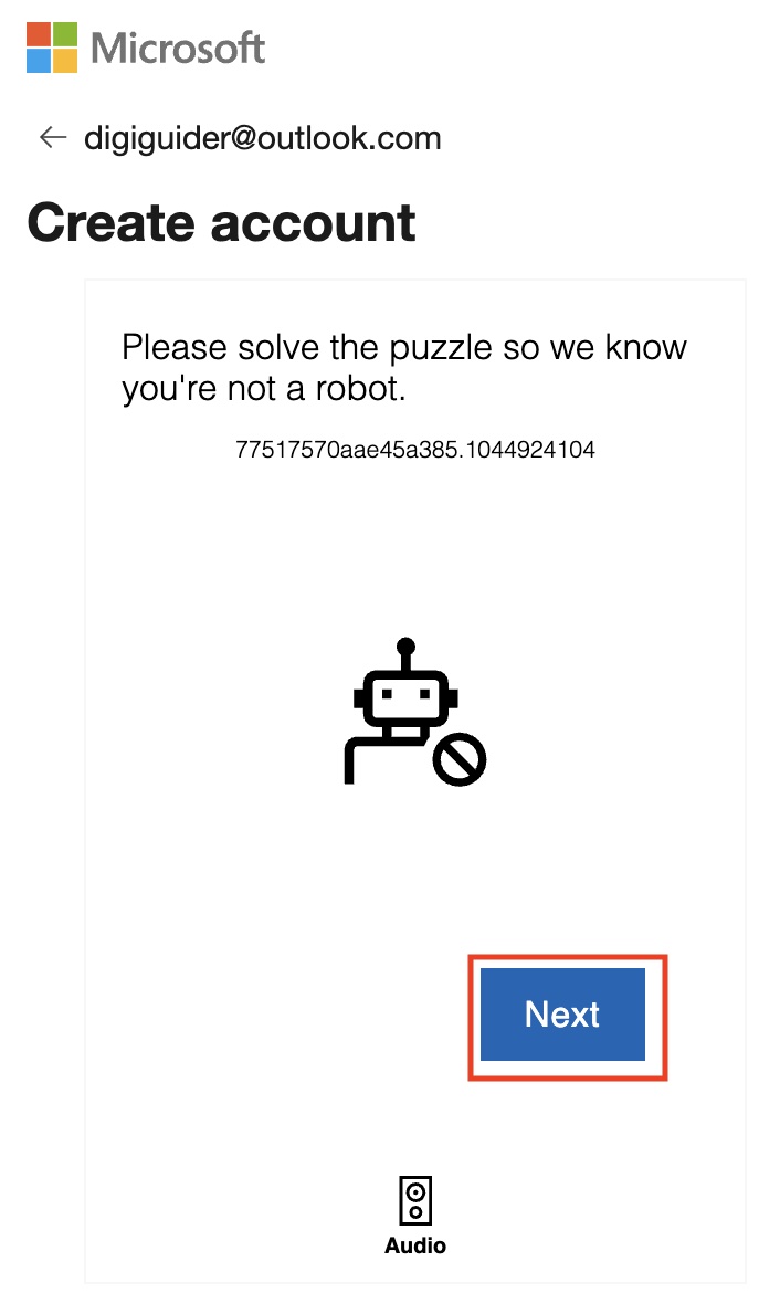 Solve puzzle to sign up for microsoft account