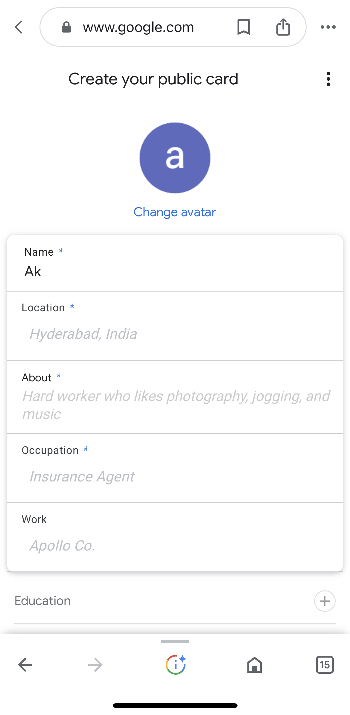 Create Google People Card