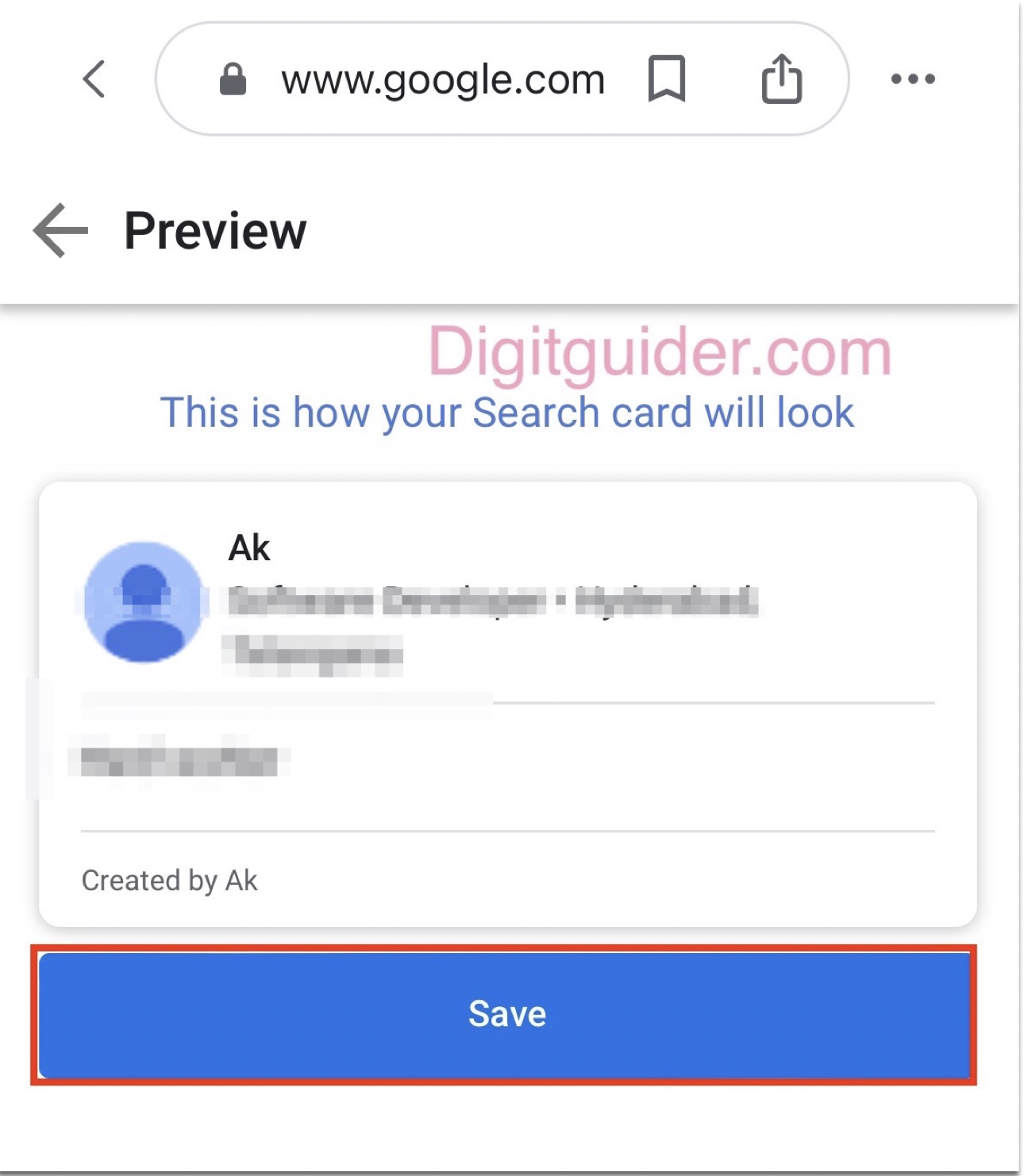 Save google search people card