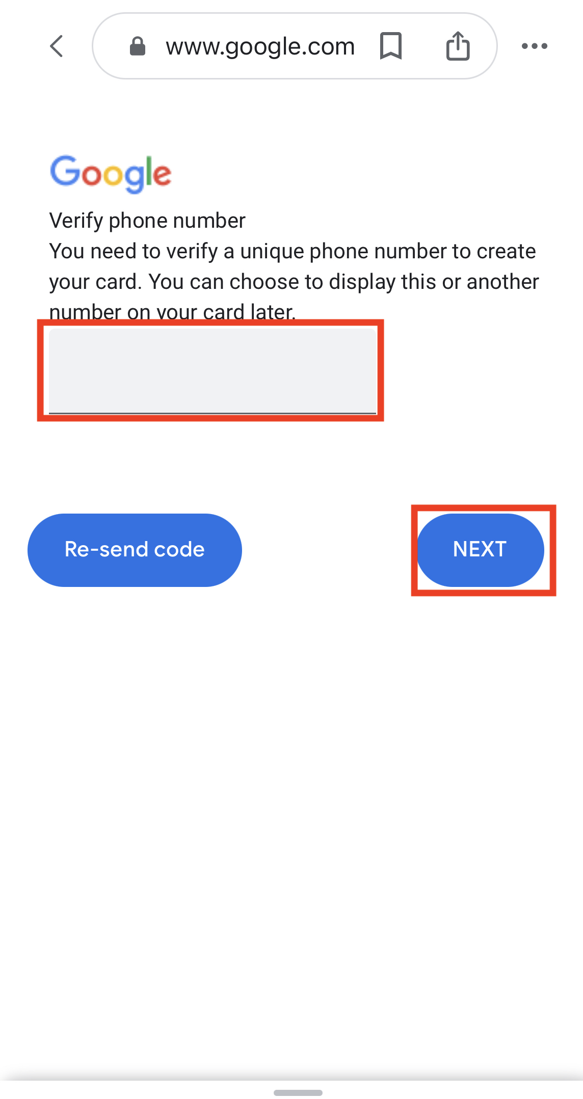 Verify phone number to create a Google people card