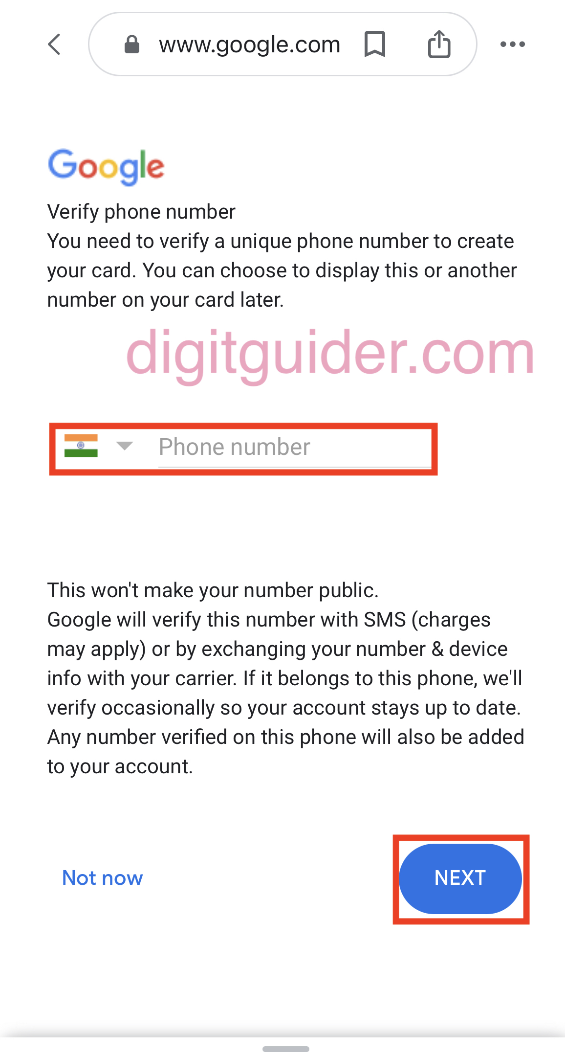 Verify phone number to get started